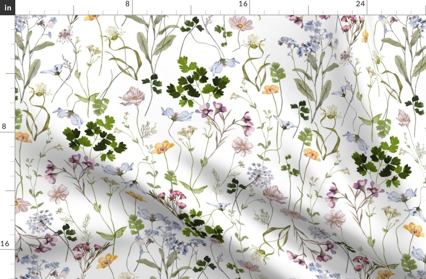 Spoonflower Fabric - Cottagecore Botanical Garden Hand Painted Watercolor Floral Summer Printed on Organic Cotton Sateen Fabric by The Yard - Sewing Quilting Apparel Home Decor