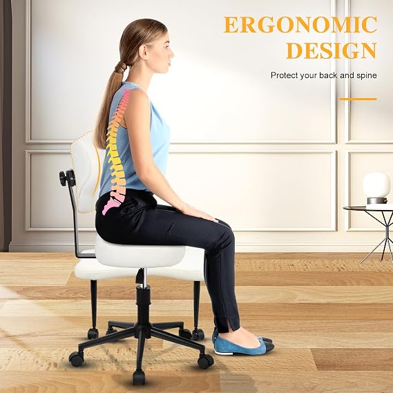 Ergonomic Cross Legged Chair,ADHD Chair with Backrest & Wheels, Criss Cross Seat with Lumbar Support, Kneeling Chairs for Meditation Yoga Home Office, Adjustable Height (Beige)