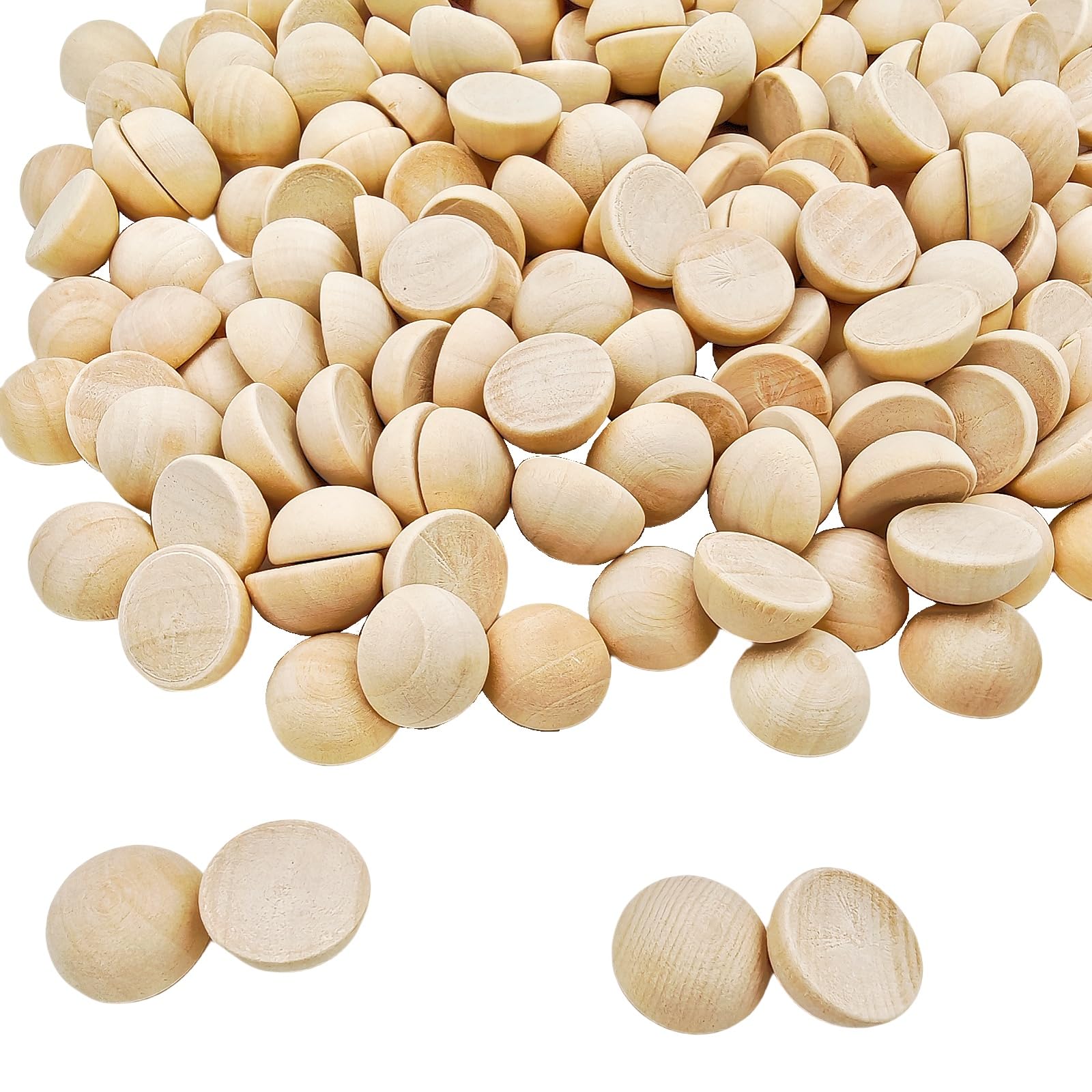 200PCS Half Wooden Beads 20mm Natural Unfinished Wooden Half Craft Balls Round Split Wood Balls for DIY Projects Arts