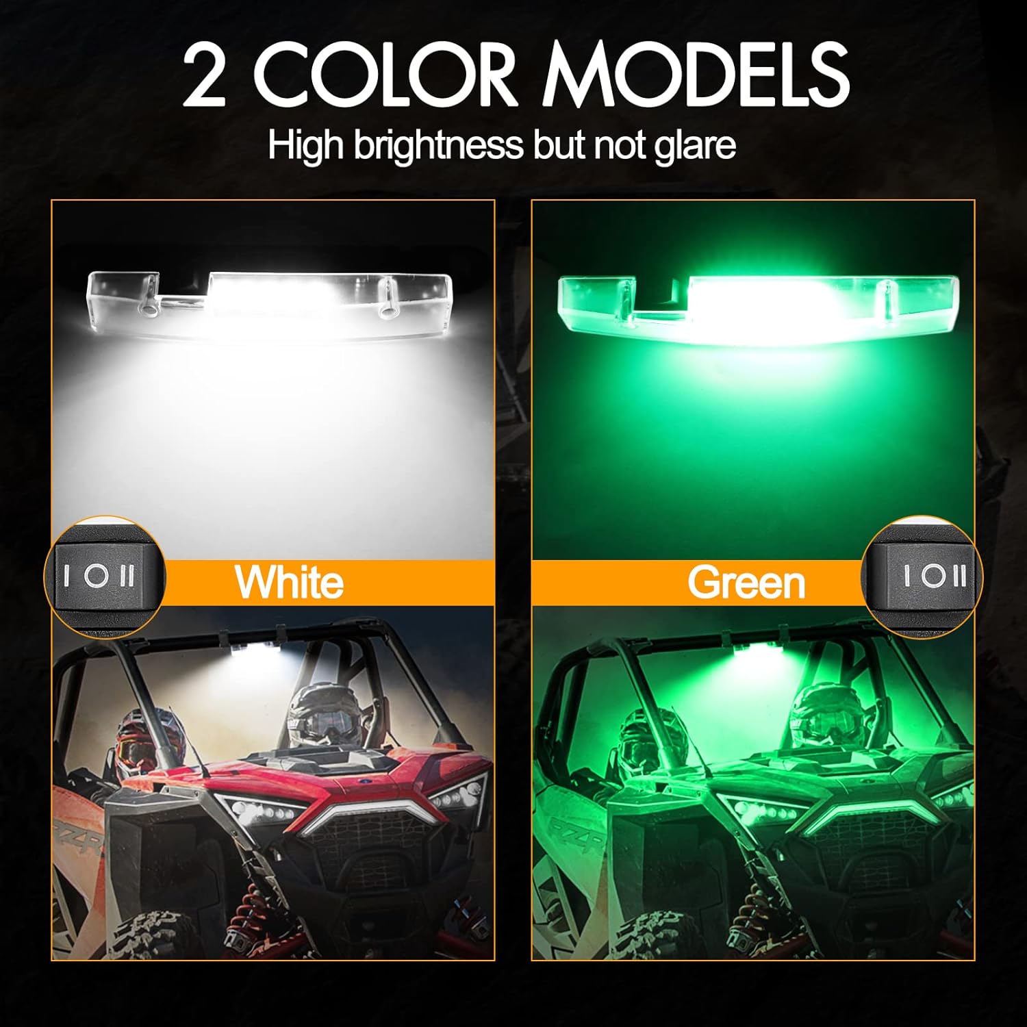 UTV Interior Dome Lights, RFROAD LIGHTING UTV Dome Light Battery Powered Universal Roll Bar Mount LED Light Utility Roll Cage Light for SXS RZR Polaris ATV Can am Car Cab - White/Green 2 Packs