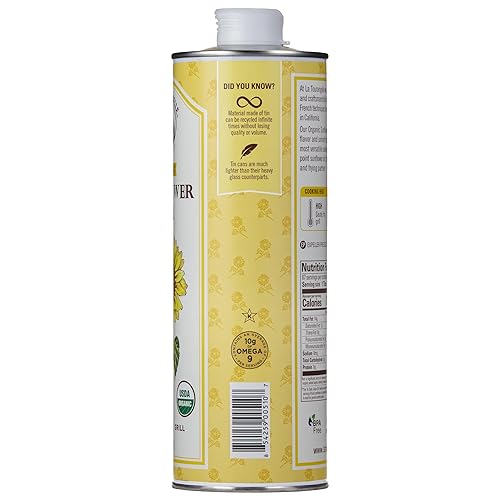 Miniatura 3 de La Tourangelle Aceite de girasol orgánico alto oleico aceite neutro para cocinar a calor medio a alto y cuidado de la piel sin OMG sin pesticidas ni