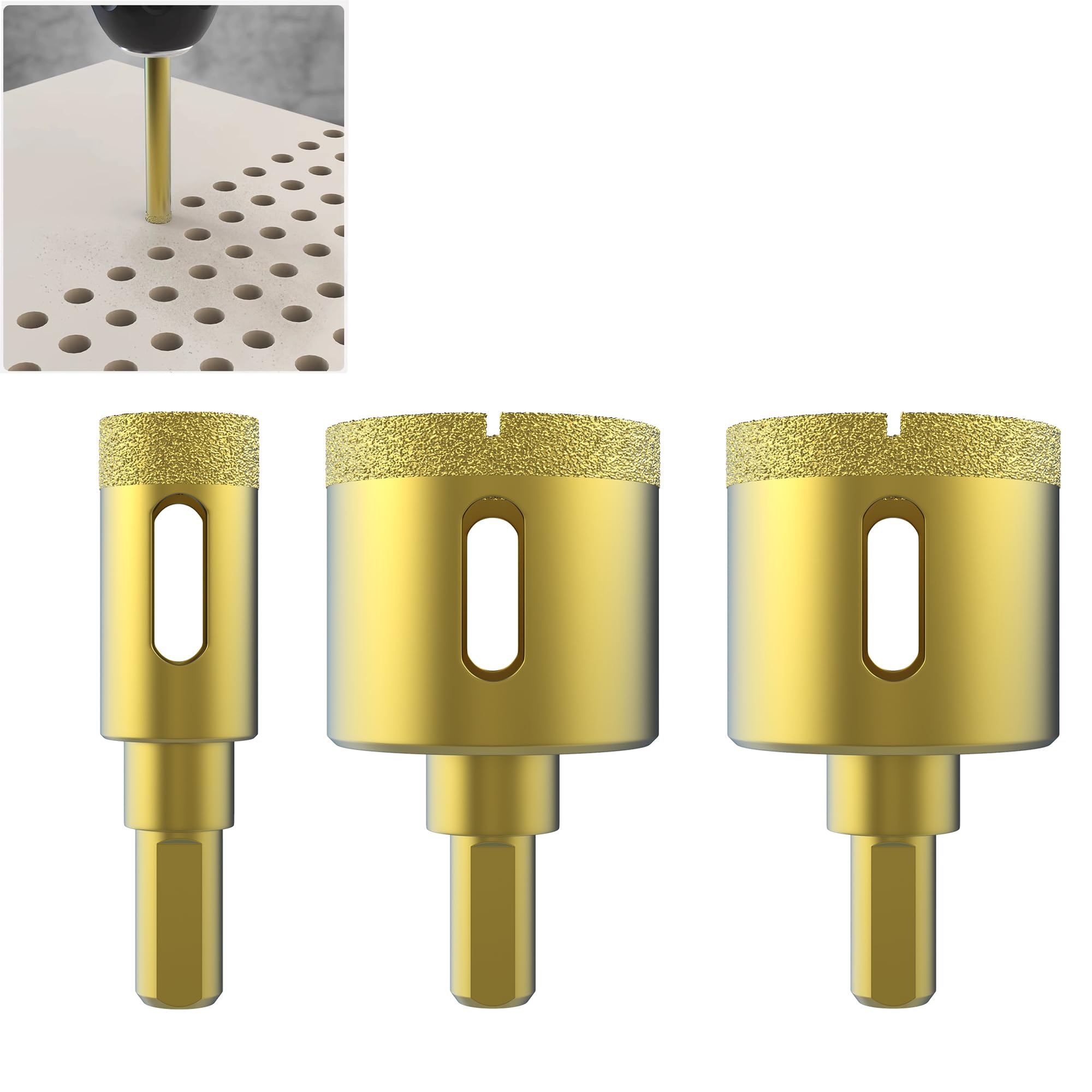 HUHAO Diamond Core Drill Bits Sets,3PCS Tile Hole Saws Vacuum Brazed Diamond Hole Saw for Tiles Porcelain Ceramic Glass Marble Brick Granite Quartz,