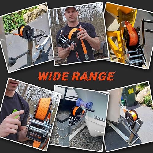 Miniatura 7 de Cabrestantes de barco para remolques, cabrestante de barco de 1600 libras con correa de 33 pies, cabrestante de mano resistente con trinquete de 2