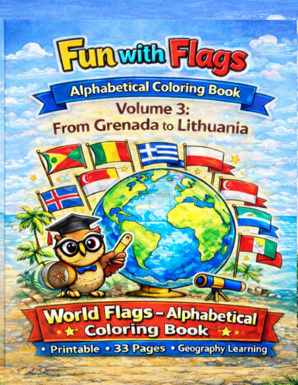 Fun with Flags – Coloring Book Volume 3: From Grenada to Lithuania: 33 World Flags to Color and Learn Geography