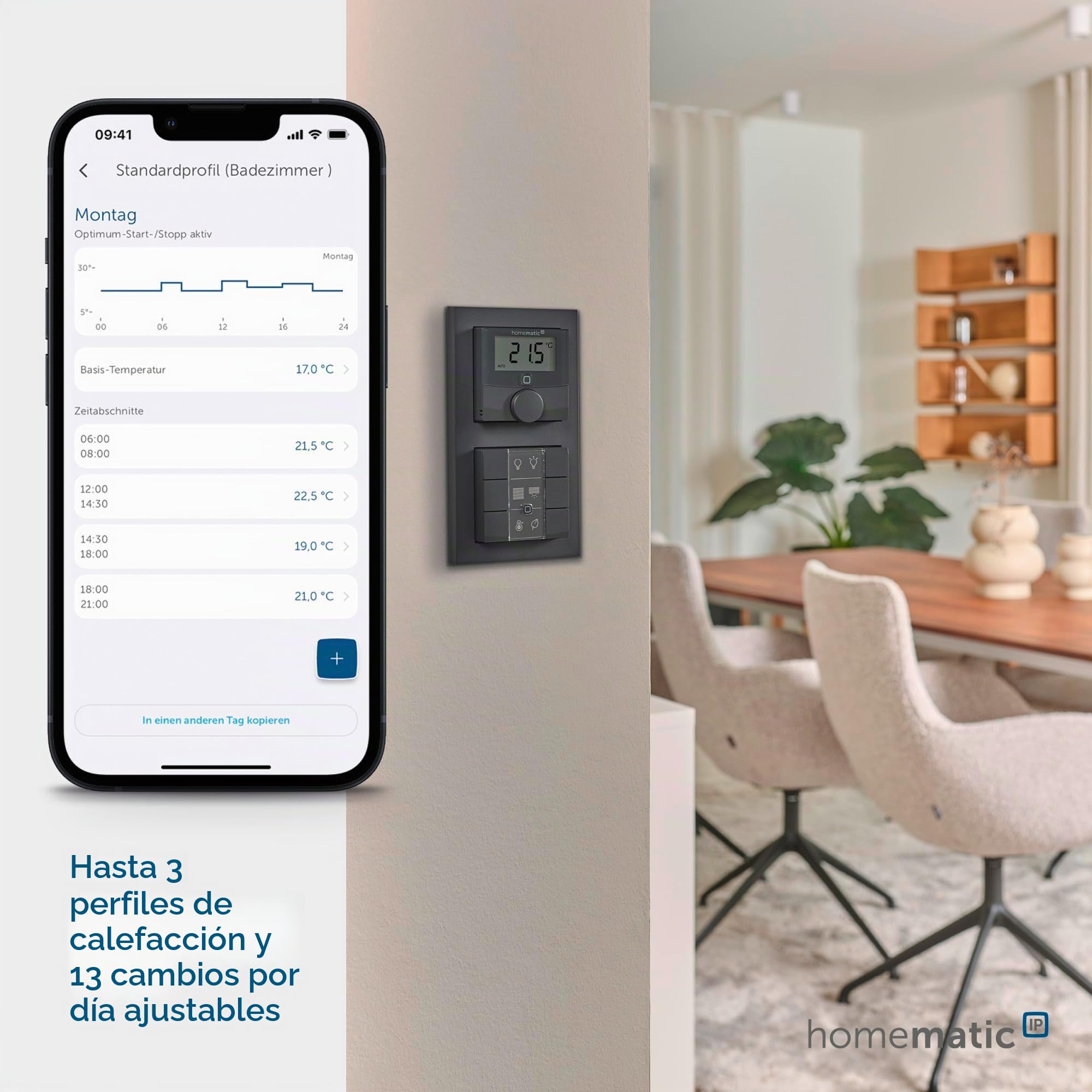 Homematic IP Smart Home 159820A0 - Termostato de pared con sensor de humedad, termostato digital, aplicación de calefacción por suelo radiante, Alexa, Google Assistant, medición de temperatura, ahorro