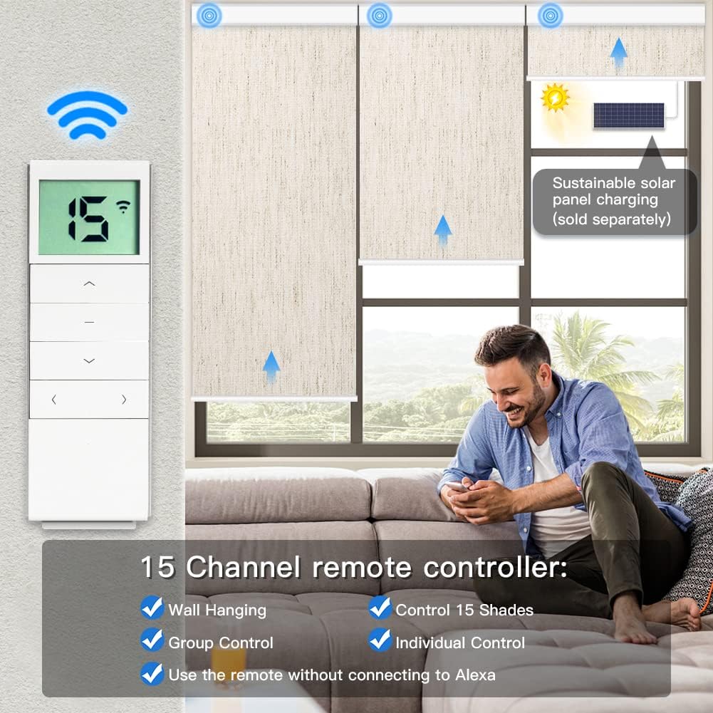 Motorized Roller Shade with Remote Control, Blackout Electric Shade for Windows Compatible with Alexa Google via Hub, Rechargeable Smart Window Blind Customized Size (Texture Beige)