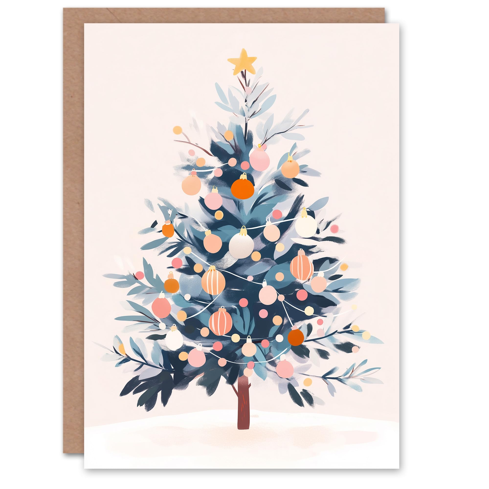 Wee Blue Coo Greeting Card Decorated Tree Pink Orange Baubles Fairy Lights Blank For Him Or Her Art Xmas Christmas Card