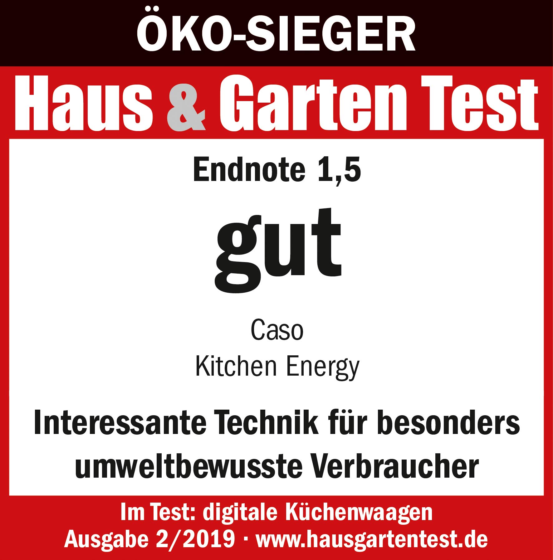 CASO Kitchen Energy Design - Bilancia da cucina digitale, utilizzo senza batteria grazie all'energia cinetica, ecologica e sostenibile, fino a 5 kg in gradini da 1 g, in acciaio inox