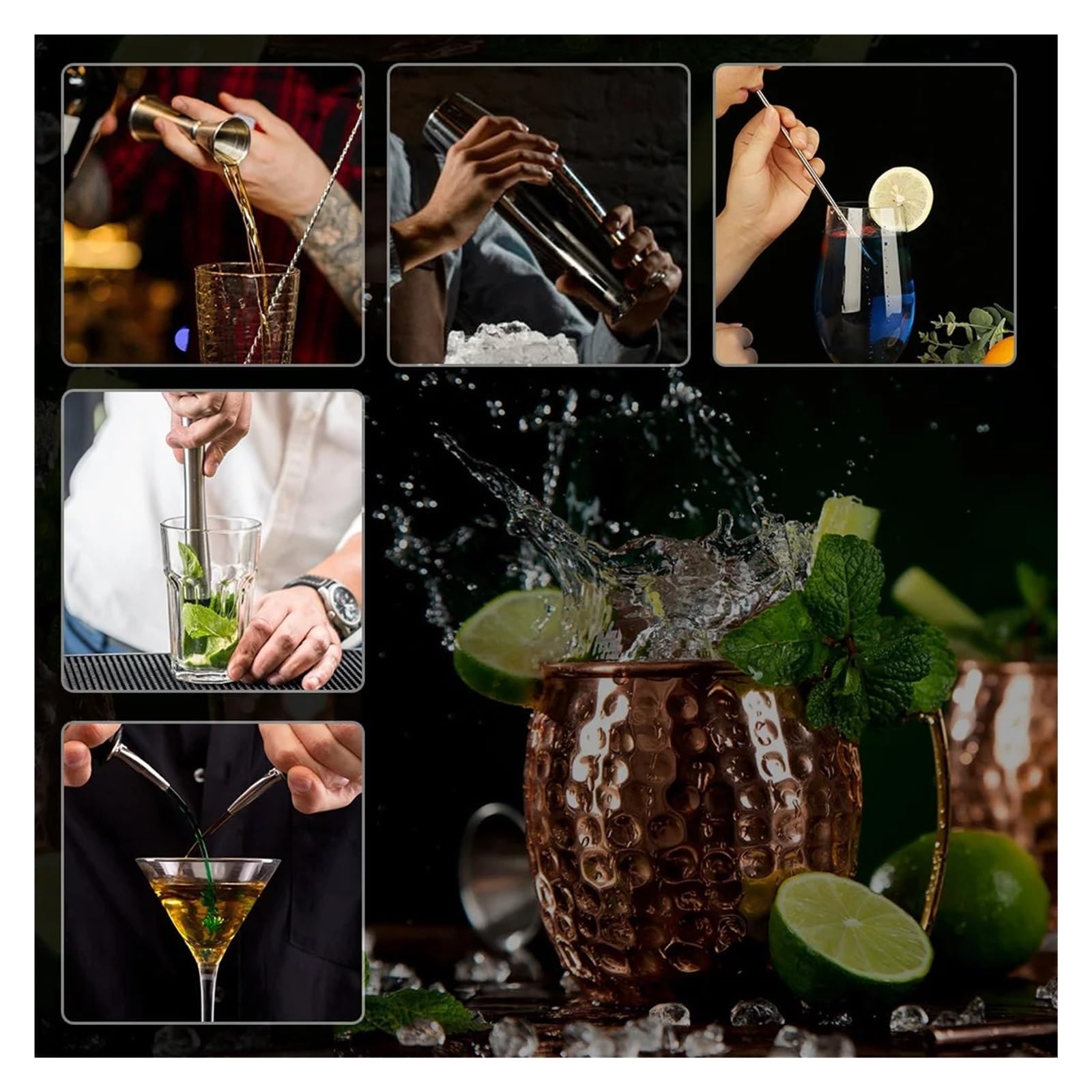 Juego de coctelera for hacer, herramientas barra, mezclador 750ML for fiesta bebidas(Rose Gold A)
