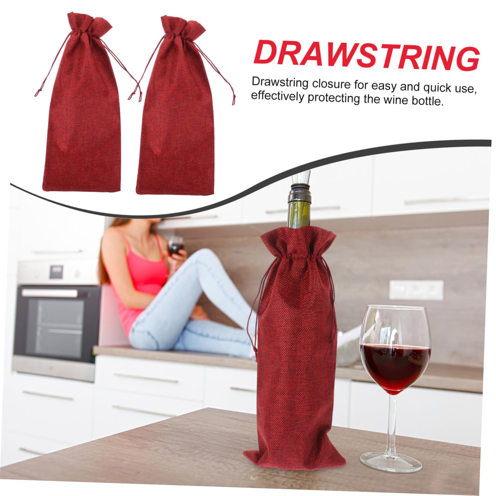 Mobestech 5 Ensembles À Bouteille De Vin en Toile De Jute Boire Canettes De Boissons Gazeuses Empileur Sachet Toile De Jute Noel Poche À Vin À Vin Réutilisable Lin Rouge 5 Pièces * 5