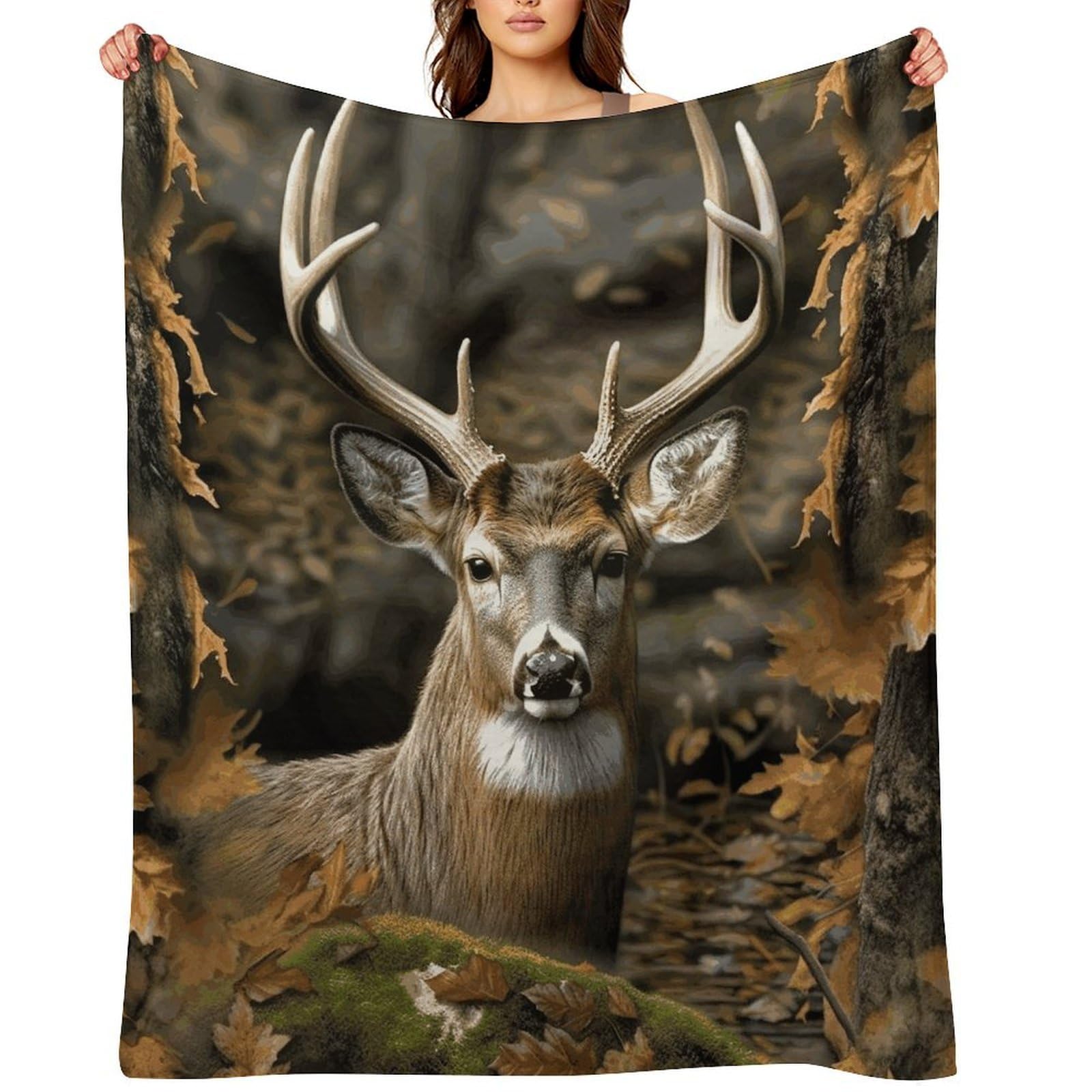 Flannel Fleece Throw Blanket - 40"x50" Super Soft Plush,Lightweight Wrinkle Resistant Cozy Camouflage Deer Blanket for Couch Sofa Bed Travel Camping and Gift