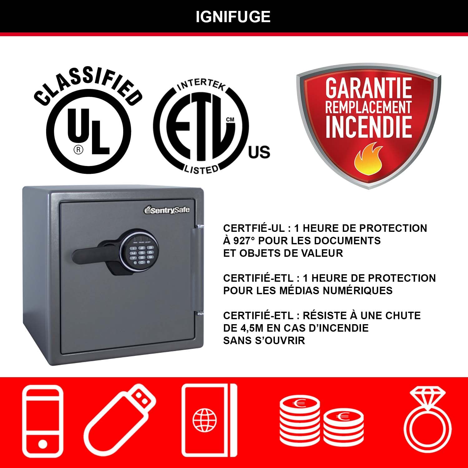 SentrySafe Coffre-Fort [Ignifuge et Etanche] [XL 35 litres] [Combinaison Electronique] - SFW123FSCINTLHRO - pour Vos Documents d'identité, Documents A4, Ordinateurs Portables, Bijoux