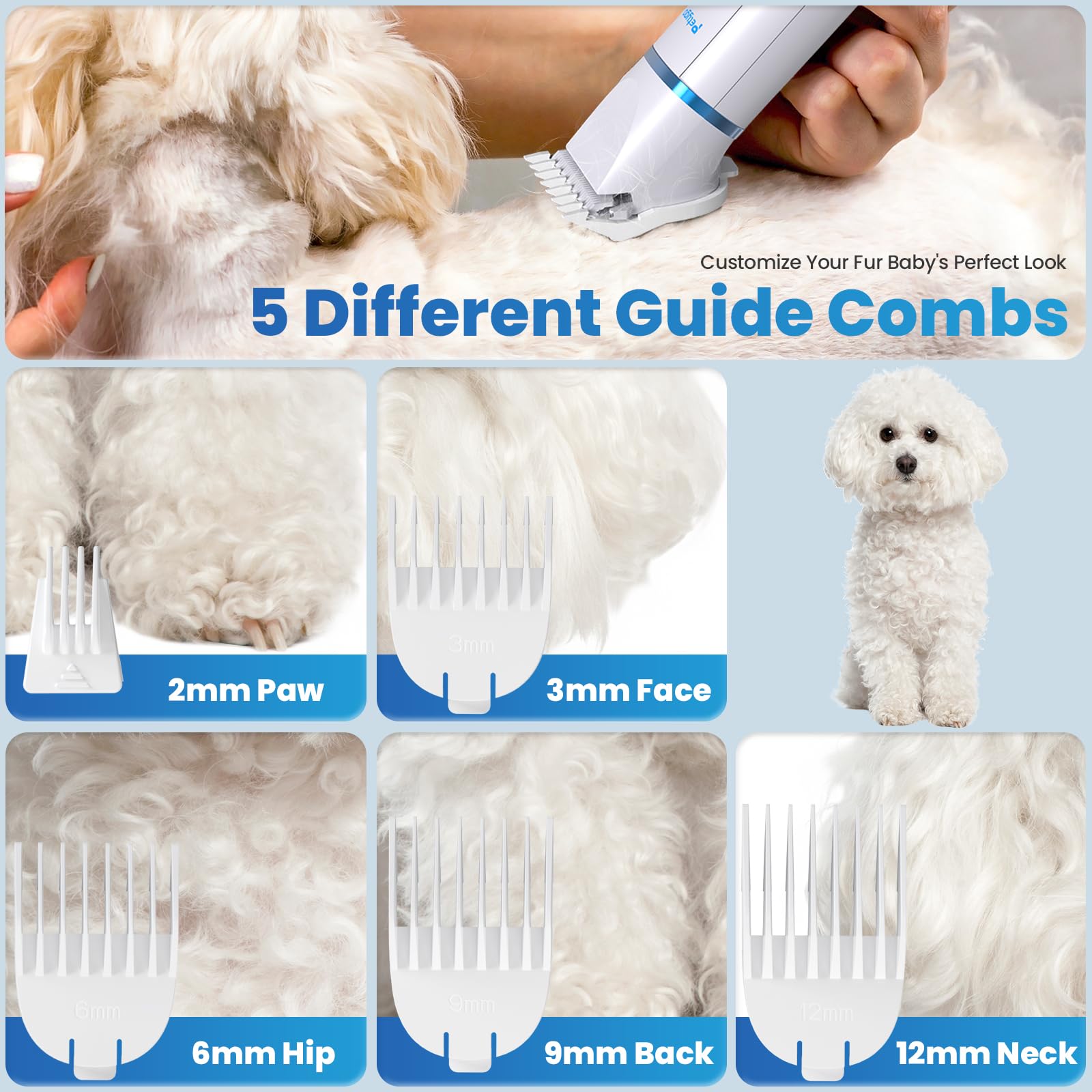 Kit de aseo para perros, cortaúñas inalámbrico de bajo ruido, recargable, para perros, gatos, mascotas