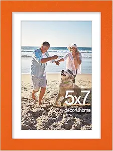 decorUhome 5x7 Picture Frame, Display Pictures 4x6 with Mat or 5x7 without Mat, Wall & Tabletop Display Photo Frame, Orange, 1 Pack