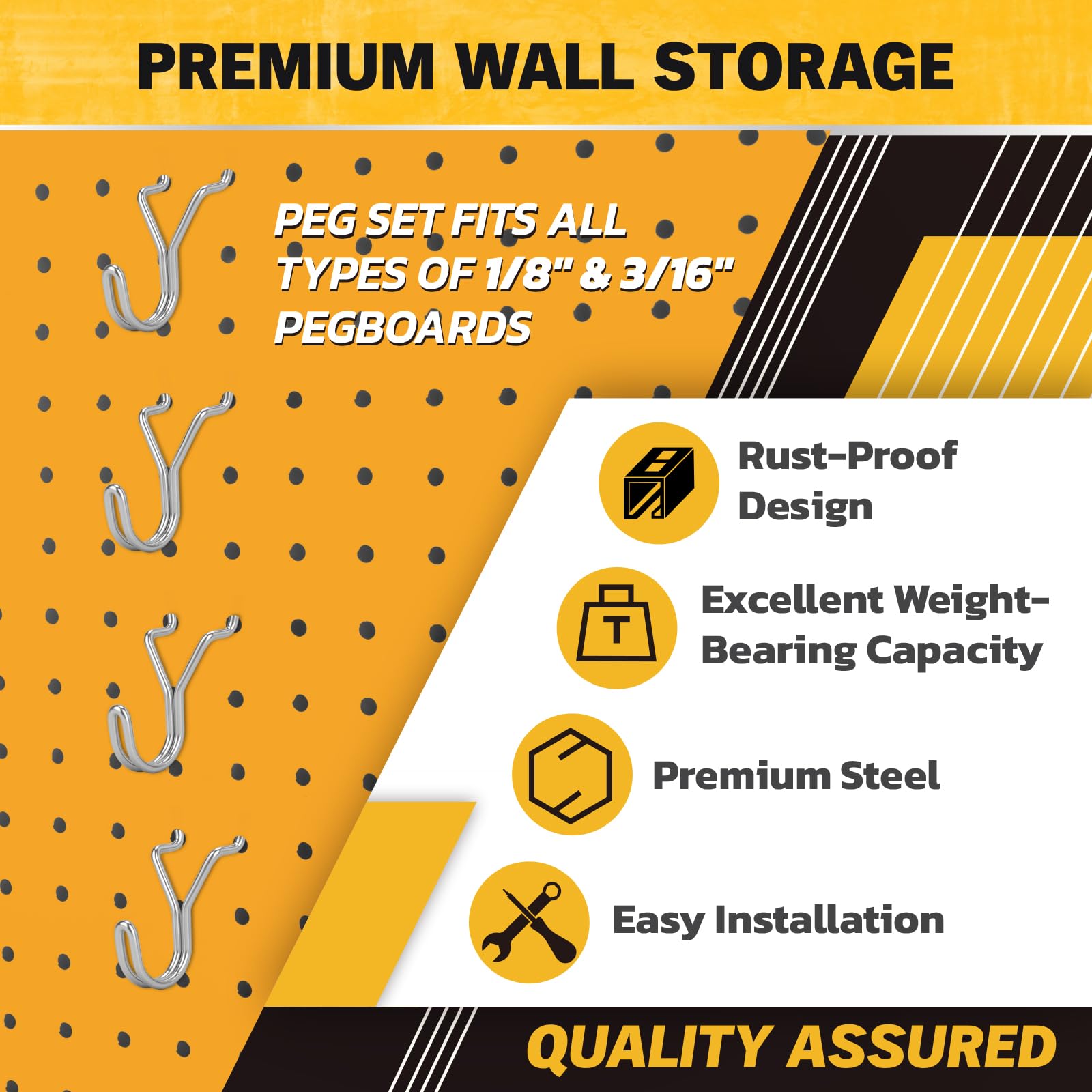 ELEAD 45-Piece Pegboard Hooks J-Hook, Silver J Hooks for Pegboard, Fits 1/8” & 3/16” Pegboards, Heavy Duty Peg Board Hooks for Hanging Keys, Retail Items & Small Tools - 5