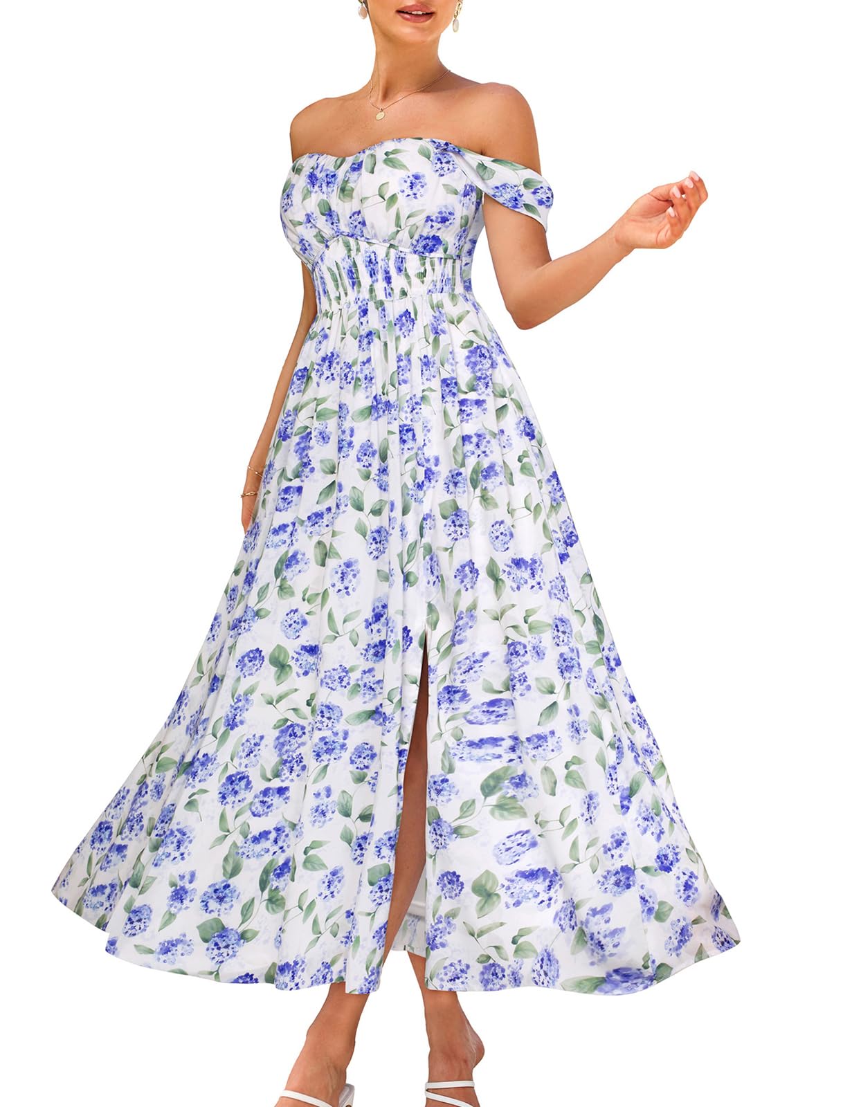 GRACE KARIN 2026 Women's Summer Floral Wedding Guest Dress,Beach Flowy A Line Maxi Off Shoulder Bridesmaid Dresses