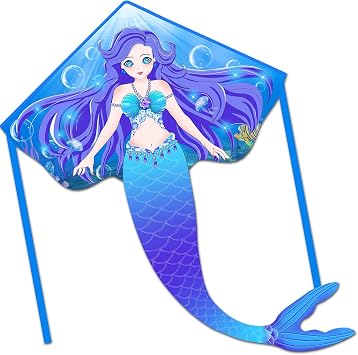 HONBO Large Mermaid Kite for Kids & Adults - Easy to Fly Delta Kite for Beginners, Girls & Boys - Pegasus and Octopus Designs