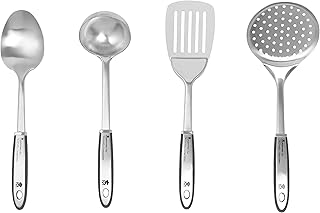 Bergner Lot d'ustensiles 4 pièces en Acier Inoxydable BGMP-4800 MasterPro Gravity | Louche, écumoire, cuillère et spatule| Conception Ergonomique | Finition Mate, Argent