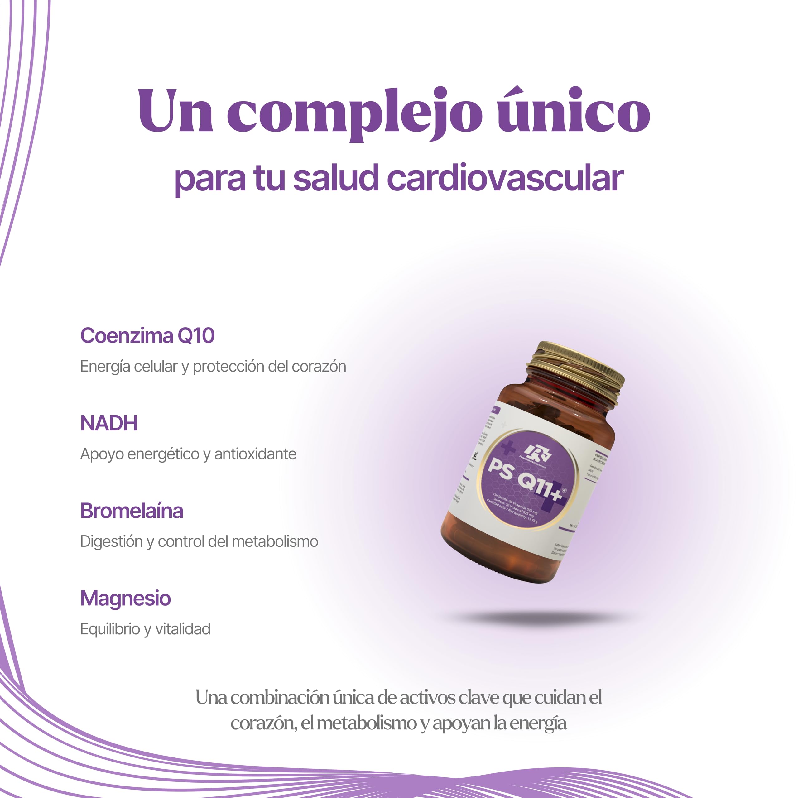PS Q11+ - Coenzima Q10 100mg, Antioxidante NADH y Magnesio 30 Cápsulas | Con Bromelaína, Apoya la Energía Celular y la Vitalidad Diaria, Suplemento Antioxidante Premium