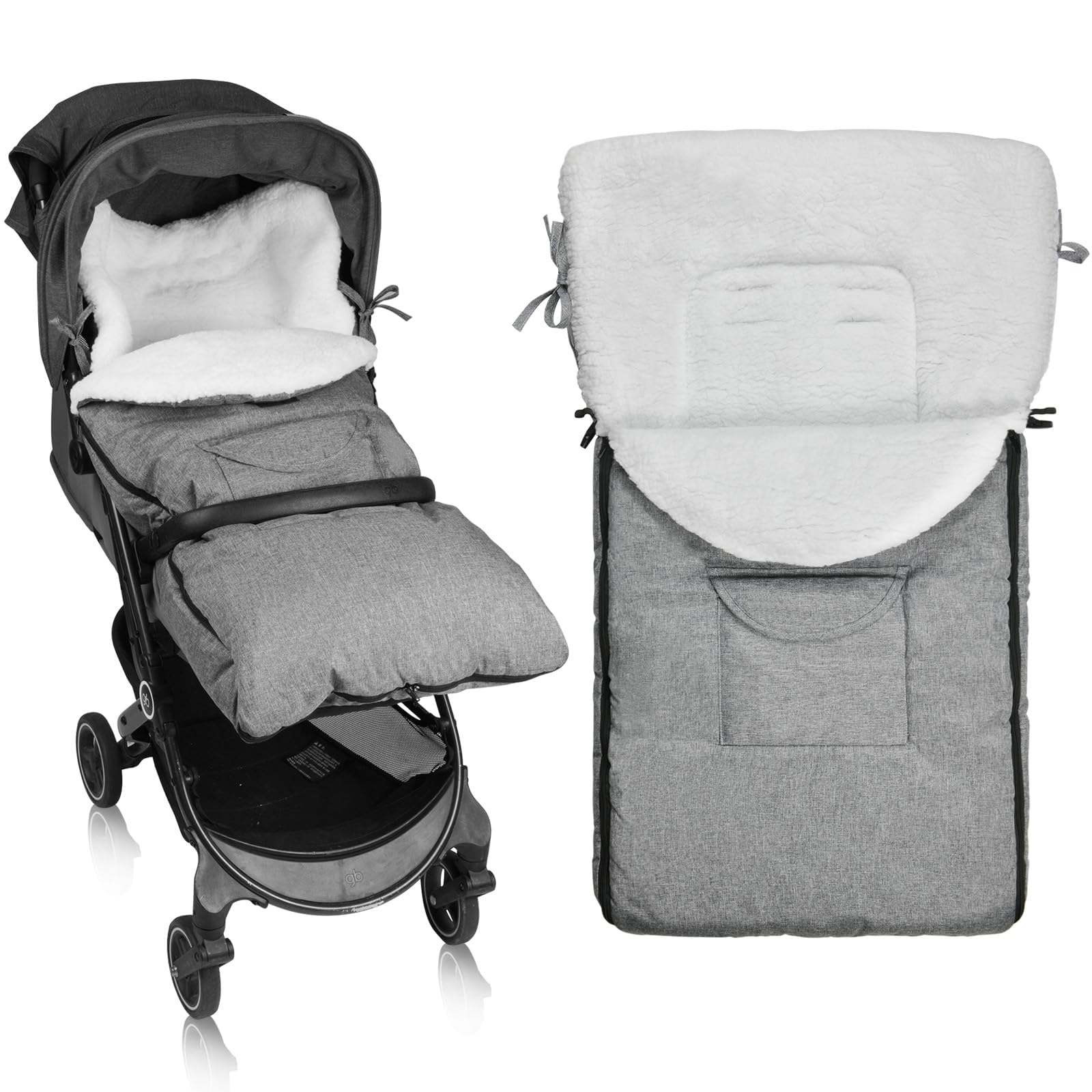 Vicloon Footmuff, Universal Baby Footmuff for Pram Pushchair, Cosy Toes with Adjustable Side Zips, Fleece Lined Windproof Toddler Foot Muff for Buggy, Pushchair & Stroller (Grey)