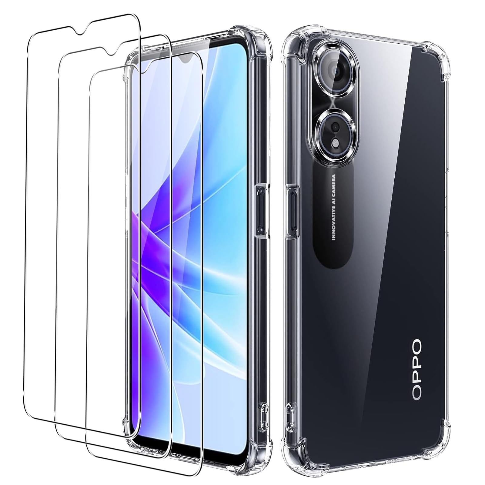 Custodia Con Cordino Per Oppo A78 4G - Cover In TPU Trasparente + Vetro
