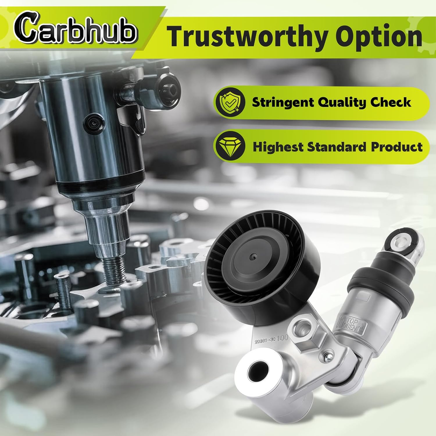 Carbhub Drive Belt Tensioner with Idler Pulley for Kia Sedona 2006-2020 for Hyundai Santa Fe 2007-2018 Sonata 2006-2010 Palisade 2020-2023 Azera 2006-2017