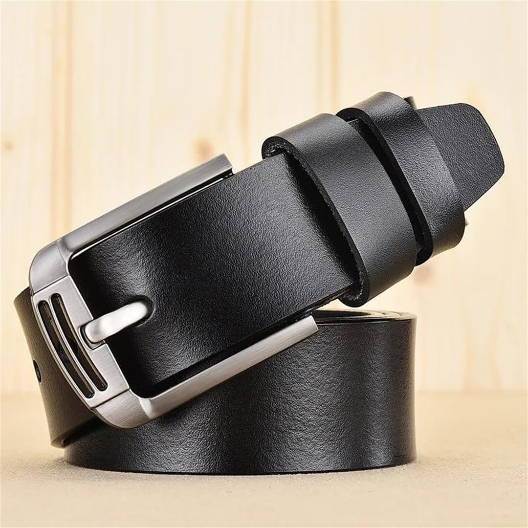 Yeuyyben Cinturón de piel auténtica para hombre con hebilla de pin, estilo vintage, casual, a la moda, para negocios