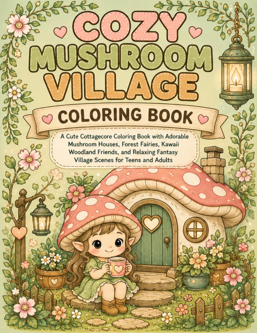 Cozy Mushroom Village Coloring Book: A Cute Cottagecore Coloring Book with Adorable Mushroom Houses, Forest Fairies, Kawaii Woodland Friends, and Relaxing Fantasy Village Scenes for Teens and Adults