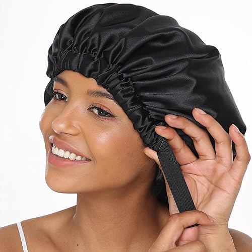 COMFYROLL 2 gorros de satén de seda para dormir y proteger el cabello, gorra de satén ajustable de doble capa para mujeres, cabello natural rizado