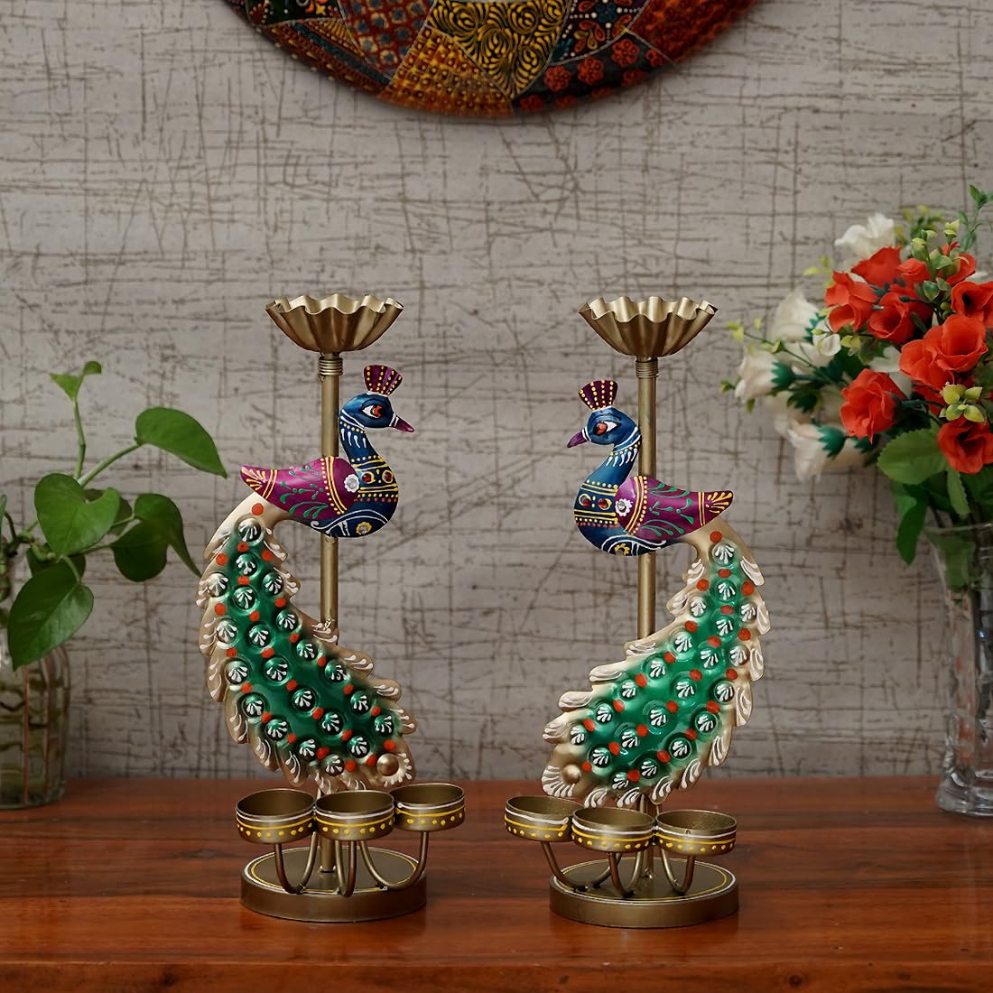 Craft Tree Metal Handpainted Decorative Peacock T Light in Multicolor (2)-image-36
