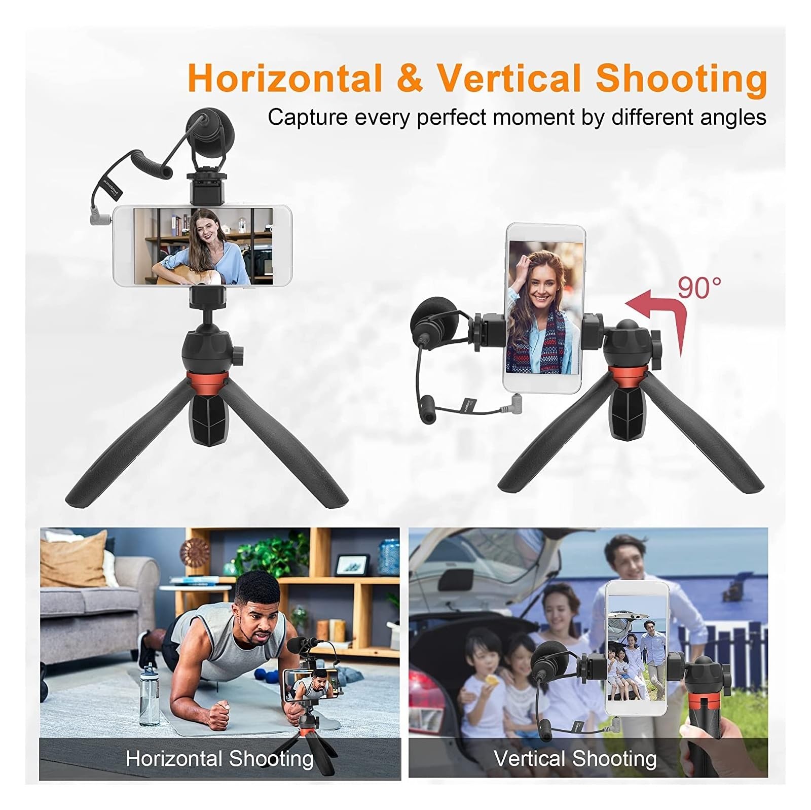 Mikrofon studyjny CVM-VM10-K2 PRO Zestaw wideo do smartfona ze statywem, zewnętrznym mikrofonem shotgun, zestawem do vloggingu Staraj się, aby Twój głos był czysty