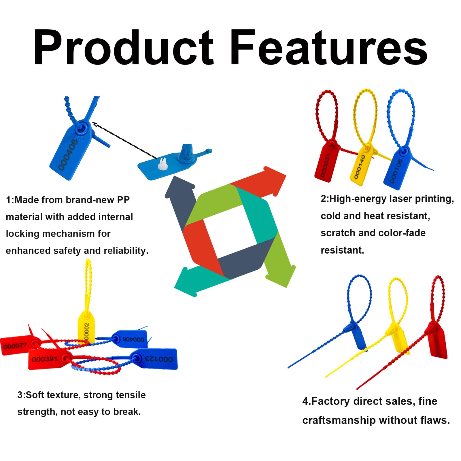 1000 Pcs Plastic Tamper Evident Seals With Numbers - 250mm Safety Zip Ties For Fire Extinguishers, Meters, Bags