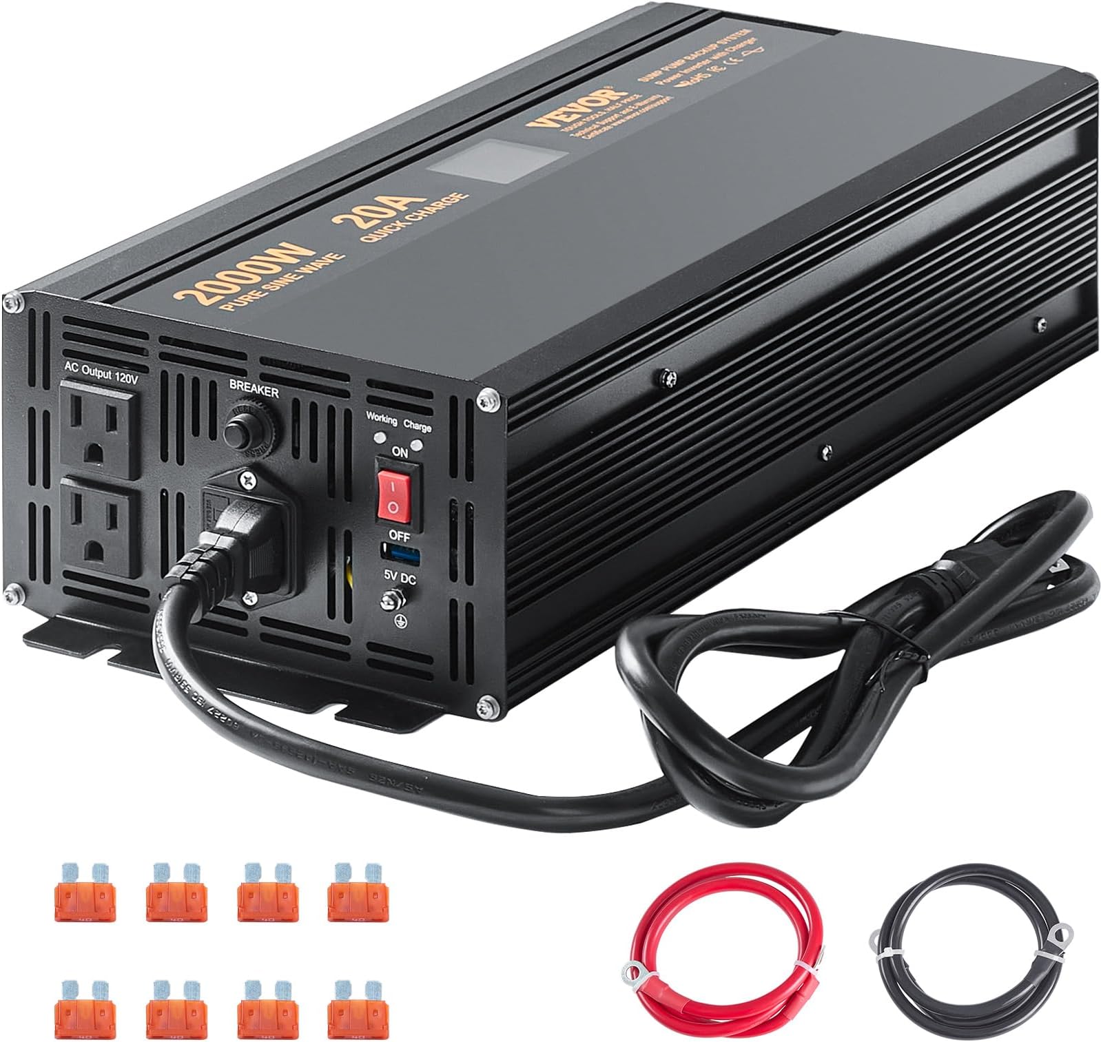 VEVOR 2000W Sump Pump Battery Backup System, LCD Display, Auto Switches