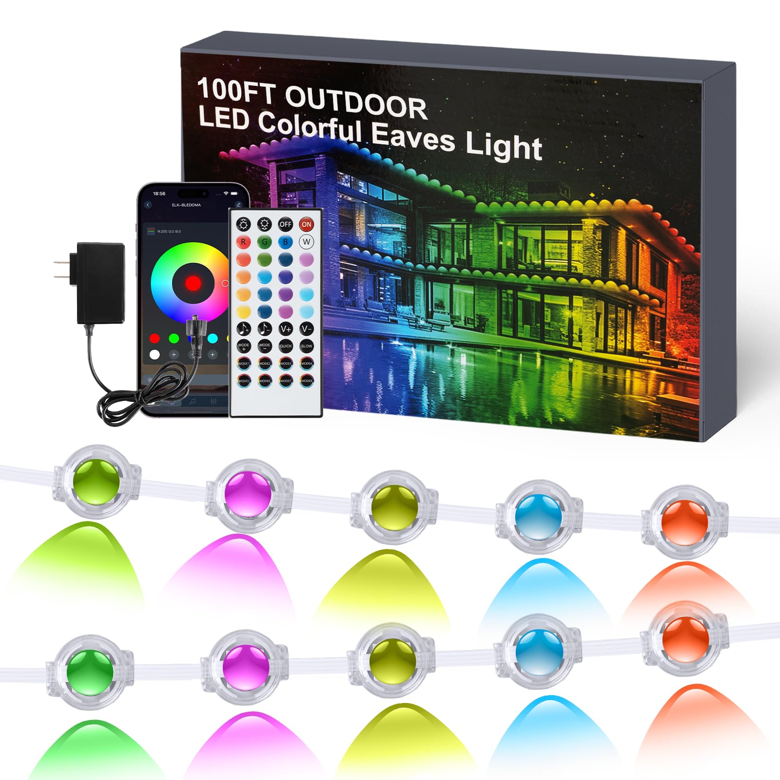 Photo 1 of Ocixhbe Permanent Outdoor String Lights, 100ft RGB LED Eave Lights