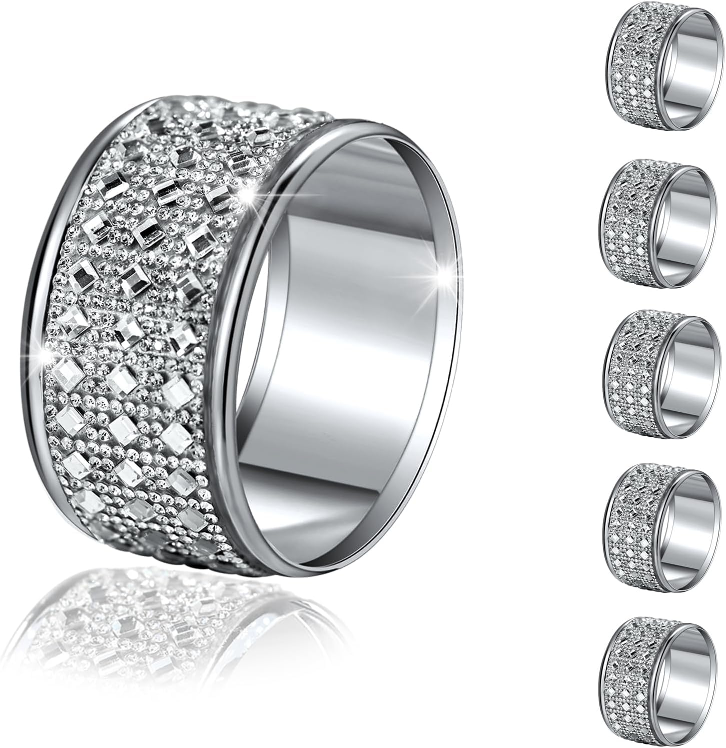 Silver Diamond Napkin Ring Set of 12 Rhinestone Crystal Glass Framed Napkin Holder for Table Decor,Thanksgiving,Christmas,Anniversary, Birthday,