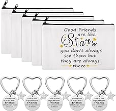 Kenning 10 Pieces Friendship Gifts for Women 5 Pcs Funny Friend Makeup Bag 5 Pcs Good Friends Are Like Stars Friendship Keychain Cute Star Keychain Birthday Presents Graduation Gift for Women BFF Teen