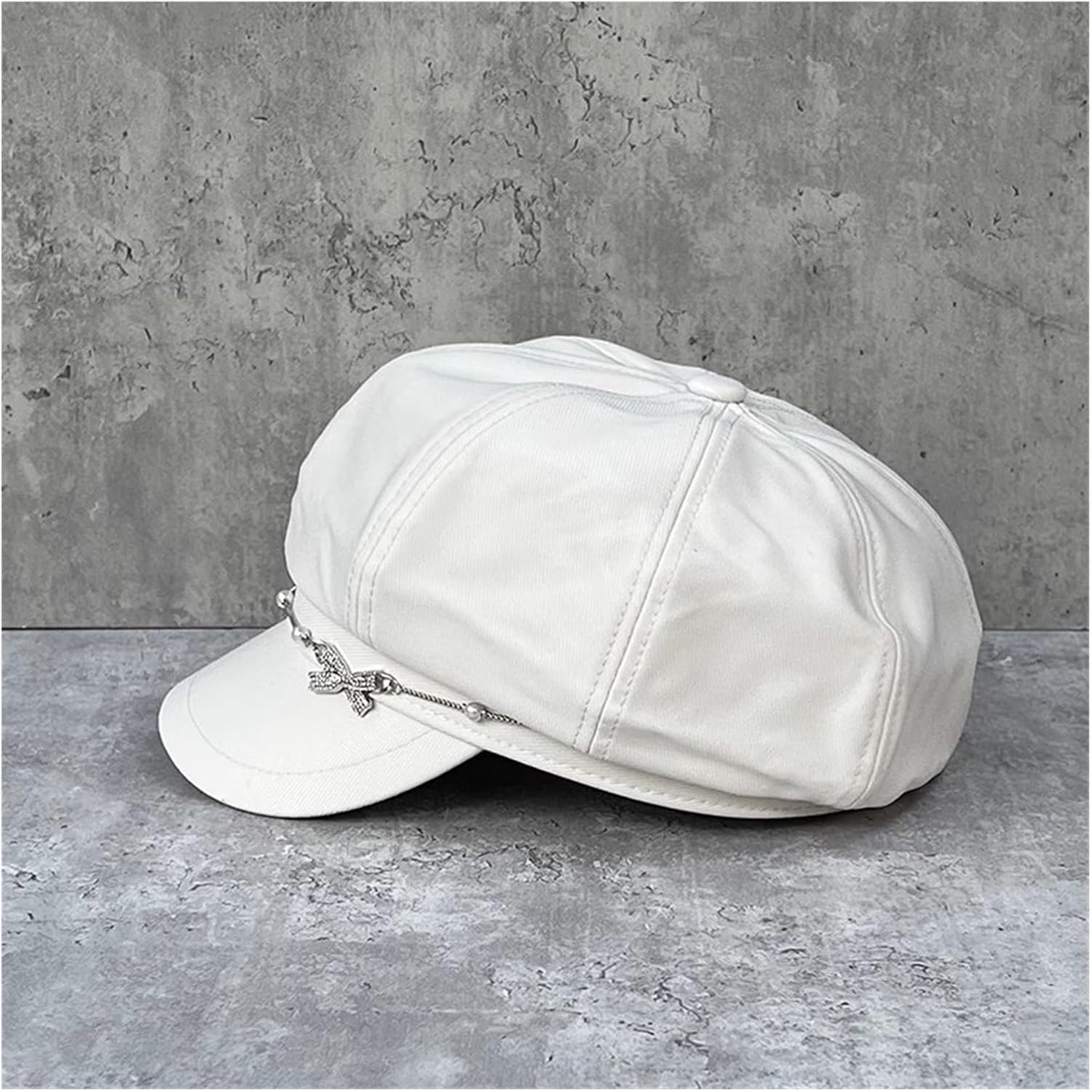 Pearl Chain Octagon Woman Spring Fall Retro Painter Hat Beret