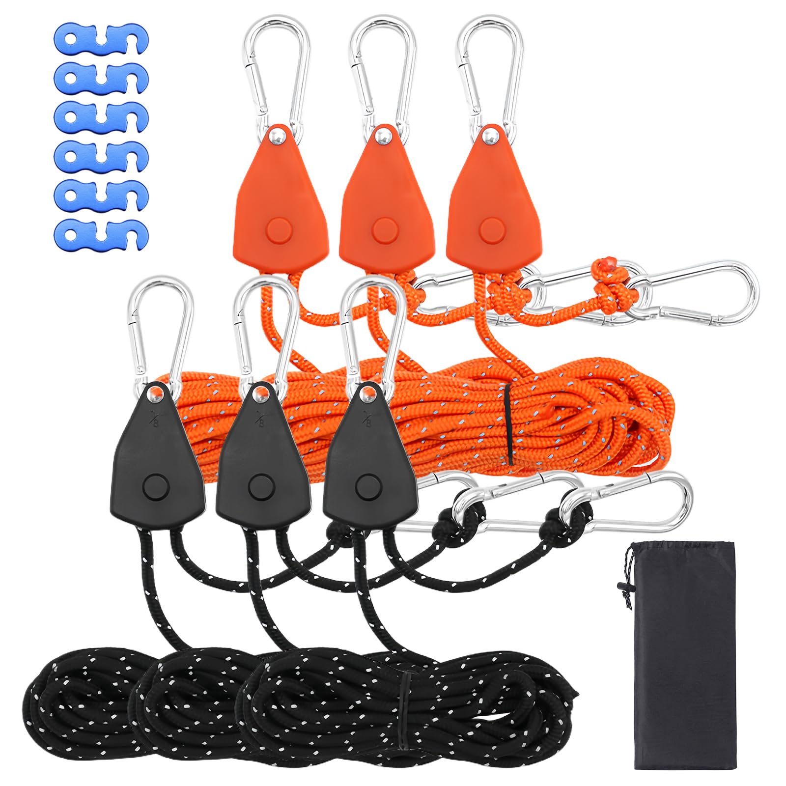 Lot De 6 Cordes à Cliquet Réglables 4m - Sangles Avec Crochets Et Corde Réfléchissante Pour Tente, Suspension Et Camping