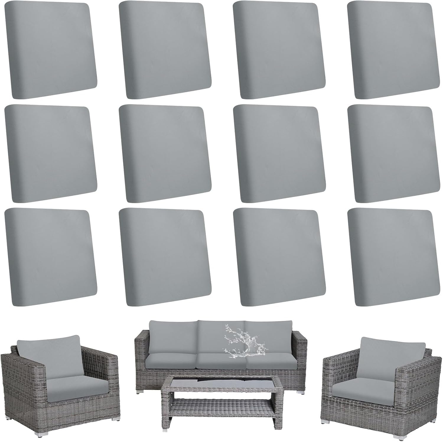 JTKDG 12Pcs Stretch Patio Cushion Covers Waterproof Outdoor Couch Sofa Replacement Slipcovers for Patio Furniture Cushion Covers, Washable Reusable Furniture Protector (Light Grey) โ image 1