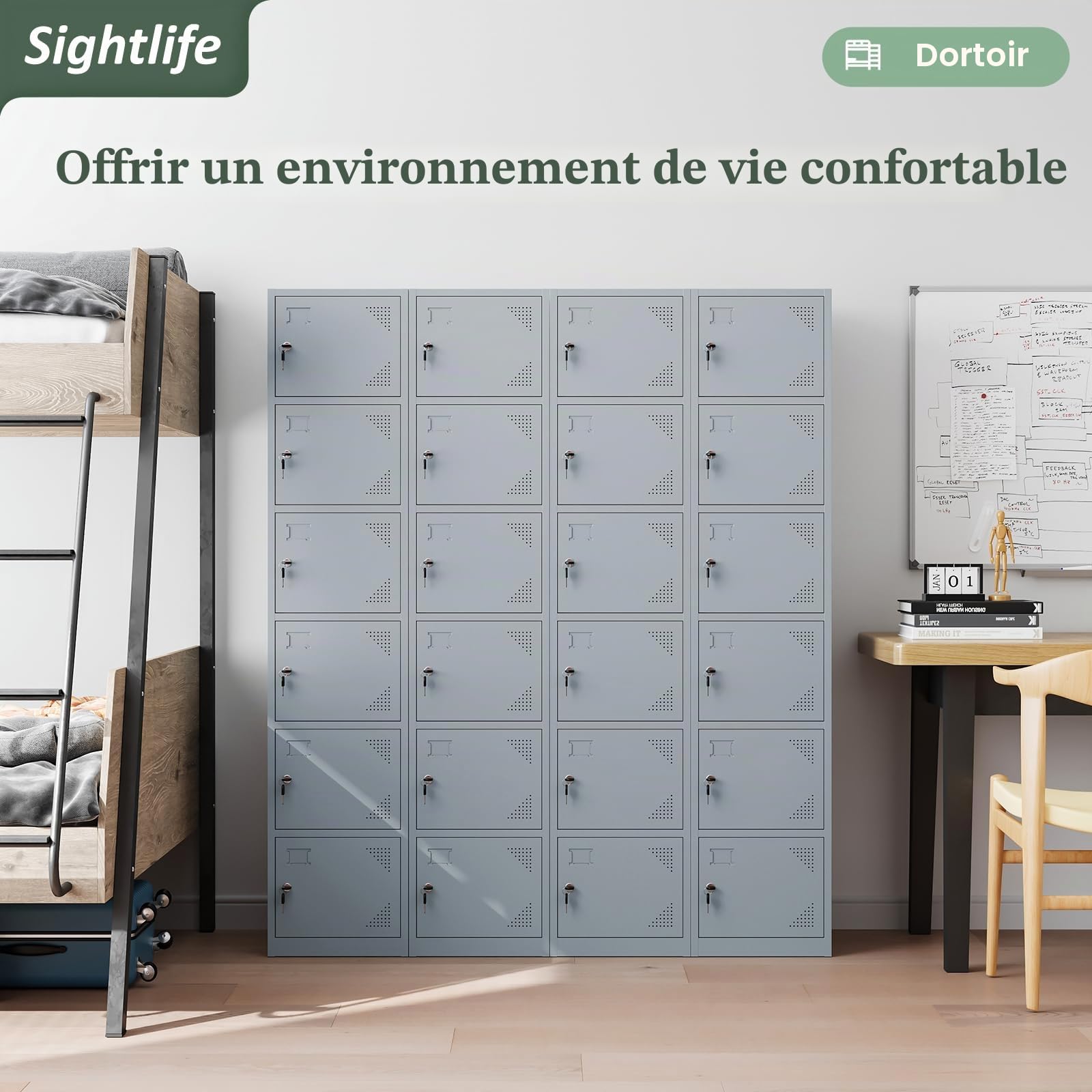 Sightlife Casier métallique 6 portes Armoire vestiaire avec clé 160x38x43.2cm Gris