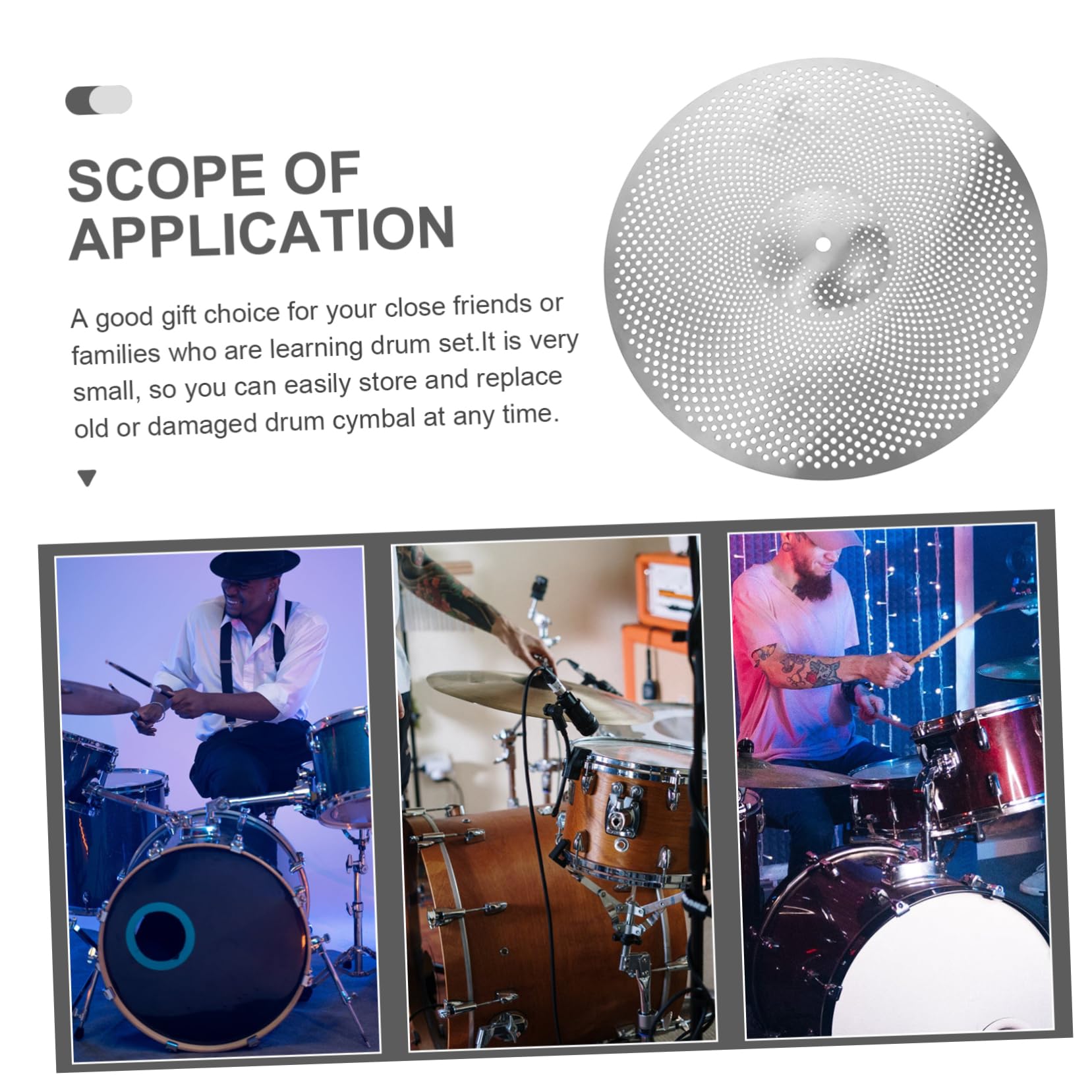 COSMEVIVI Silent Drum Set Cymbals 14 Gray Mute Cymbal for Low Volume Drum Kit Replacement