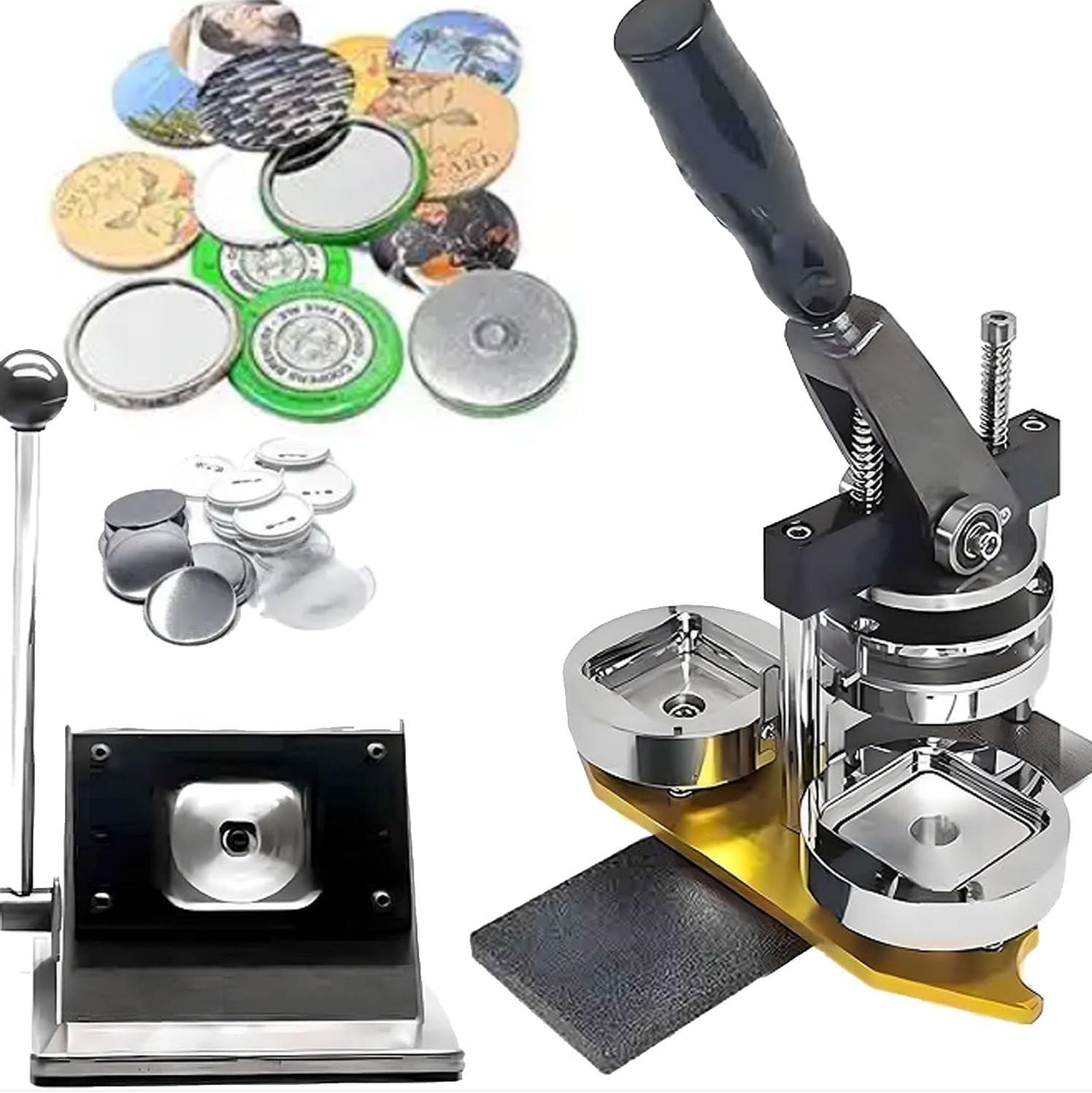 WLYPE Badge Press, 50 * 50mm Fridge Magnet Button Badge Making, Professional Metal Badge Maker + Paper Cutter + 100pcs Component, for Advertising Gift Making Machine