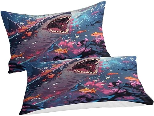 Miniatura 2 de NEDOES Duvet Cover Shark Bedding Set Soft Microfiber 3D Ocean Print Quilt Cover with Pillowcase Zipper Closure Easy to Clean Double200x200cm