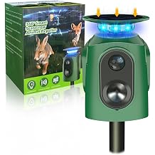 Upgraded Solar Ultrasonic Animal Repellent,360 Cat Repellent Outdoor with Motion Sensor,IP65 Waterproof Dog Repeller with Flash Light to Drive Away Rabbit Deer Squirrel Skunk for Yard Garden Lawn