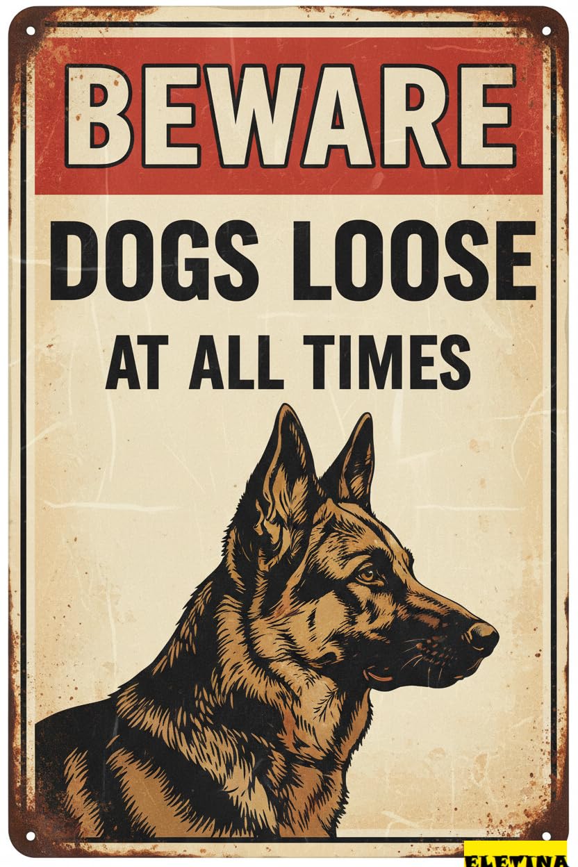 Beware Of Dogs Loose Belgian Malinois Tin Sign, 8x12 Inch