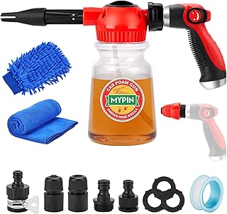 MYPIN 16 in 1 Car Wash Foam Gun, Foam Cannon,Adjustable Hose Wash Sprayer with 2.5 to 6 Bars Foam Blaster,Suitable for Car Cleaning and Garden Use with 1/2” Quick Connector (Clear)