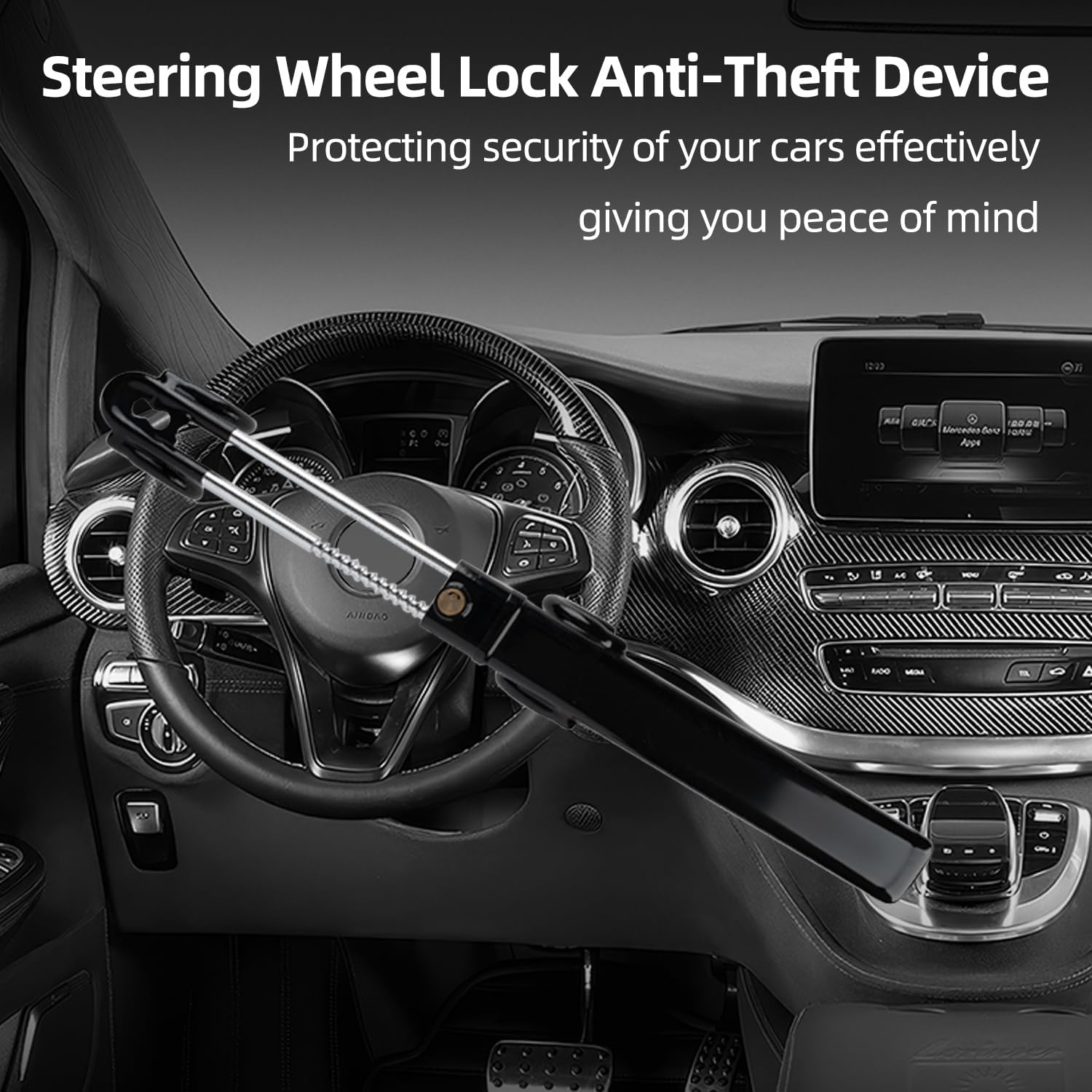 Steering Wheel Lock for car Universal Adjustable Length Anti-Theft Device Car Locks Double Hook Locks for Car SUV Pickup Truck Van(Black)