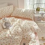 Sedefen Ensemble de literie Florale Rose Couvercle Reine Jaune 3 Pièces avec Bleu Botanical Spring Garden Flower Imprimé Coquette Comforter Cover pour les filles