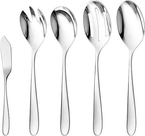 Danialli Serving Utensil Set – 18/10 Stainless Steel Serving Spoons, Salad Servers, Butter Knives, Mirror Finish, Dishwasher Safe, Elegant and Durable (10-Piece Serving Set, Fidenza)
