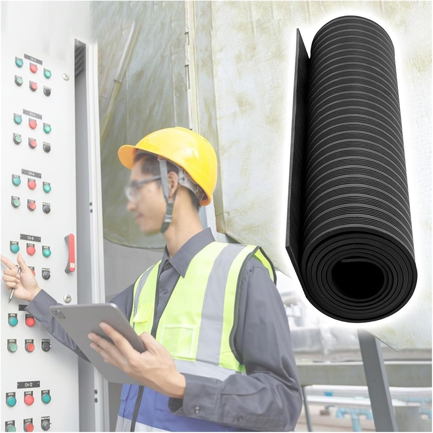LZMZMQ Electrician Operation Pad High Voltage Insulated, 3 5 6 8 10mm Thick Non Slip Electrical Safety Mat/Switchboard Matting, for Power Plants/Workshop(Black,L 1m x T 5mm)